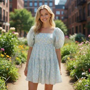 Anthropologie Mable Dress Floral Puff Sleeve Cut Out Back Tie Coquette Medium